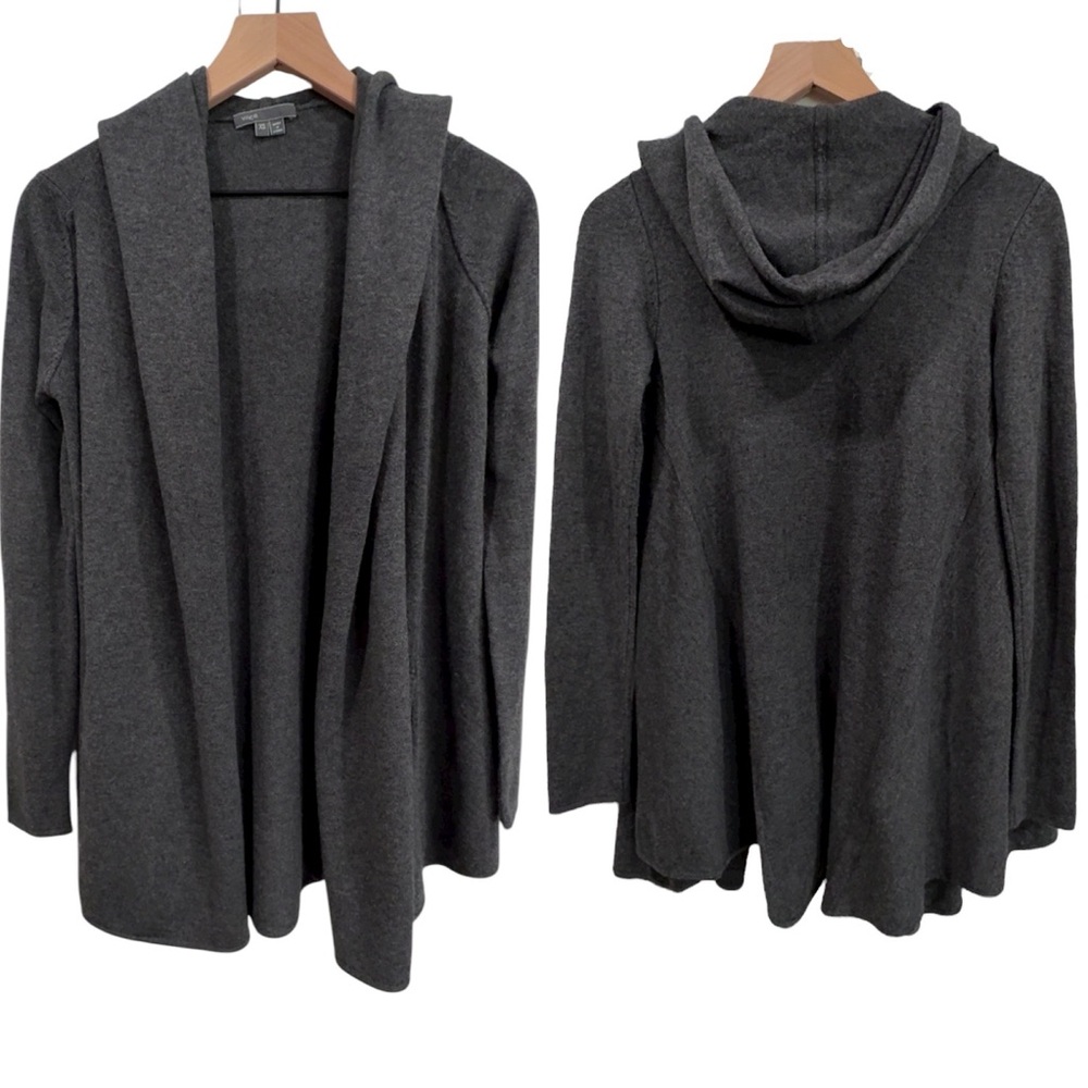 Vince. Wool Cashmere Blend Charcoal Gray Hooded Cowl Cardigan Sweater- Xs